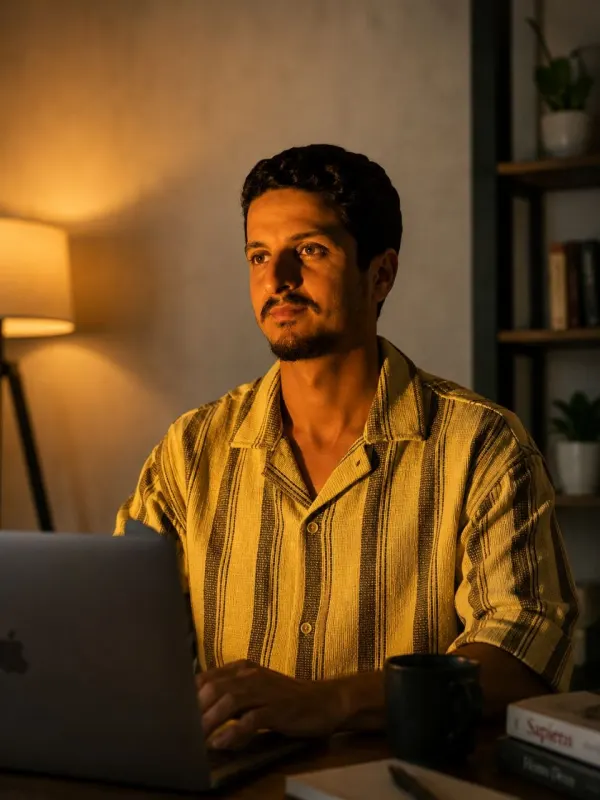 Othman El Karkoubi working at his desk